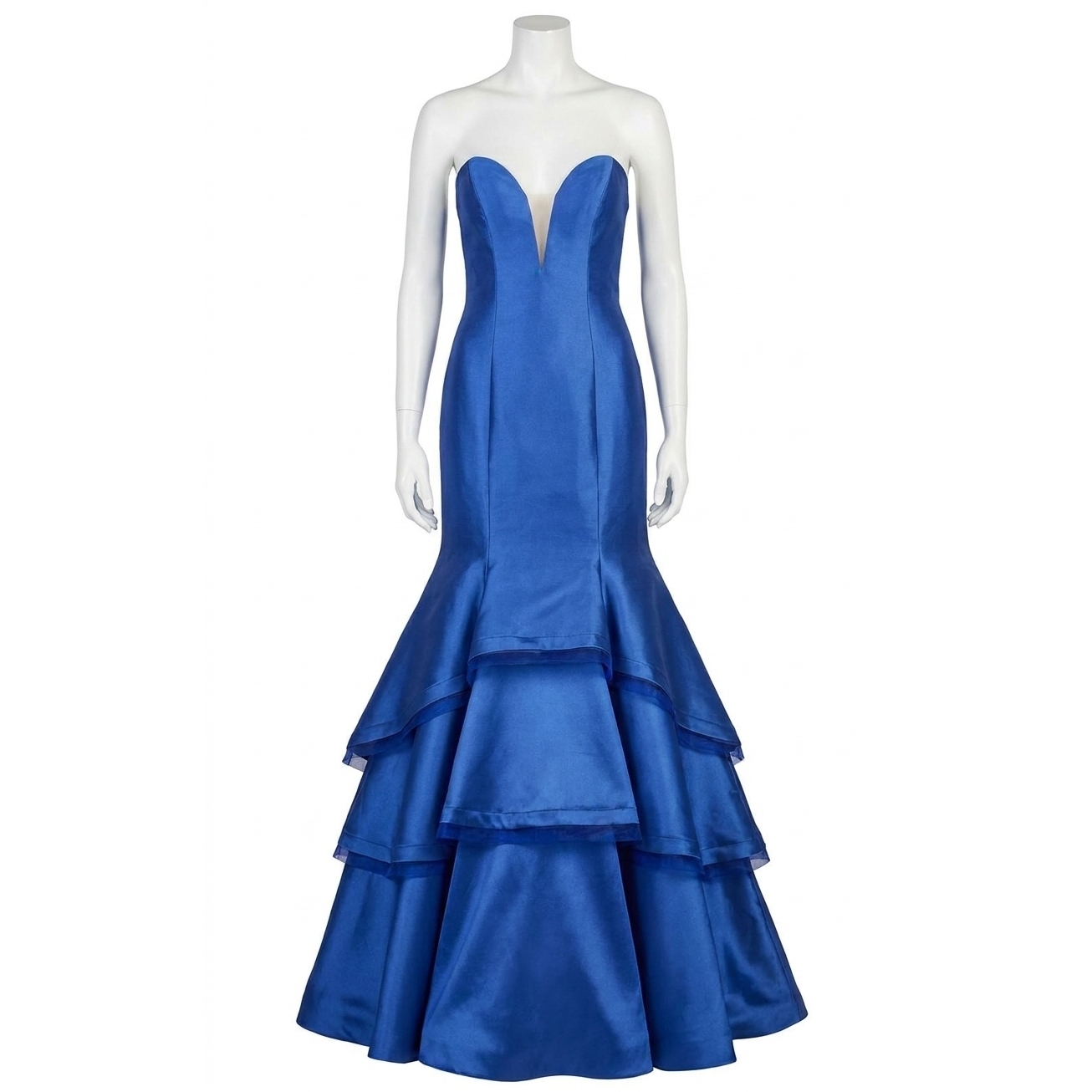 New Jovani Machado Strapless Gown With Beaded Necklace In Royal Blue